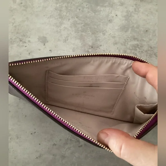 NWOT Kate Spade Medium size Lucy Metallic L-zip Wristlet Dark Raspberry - Picture 5 of 6